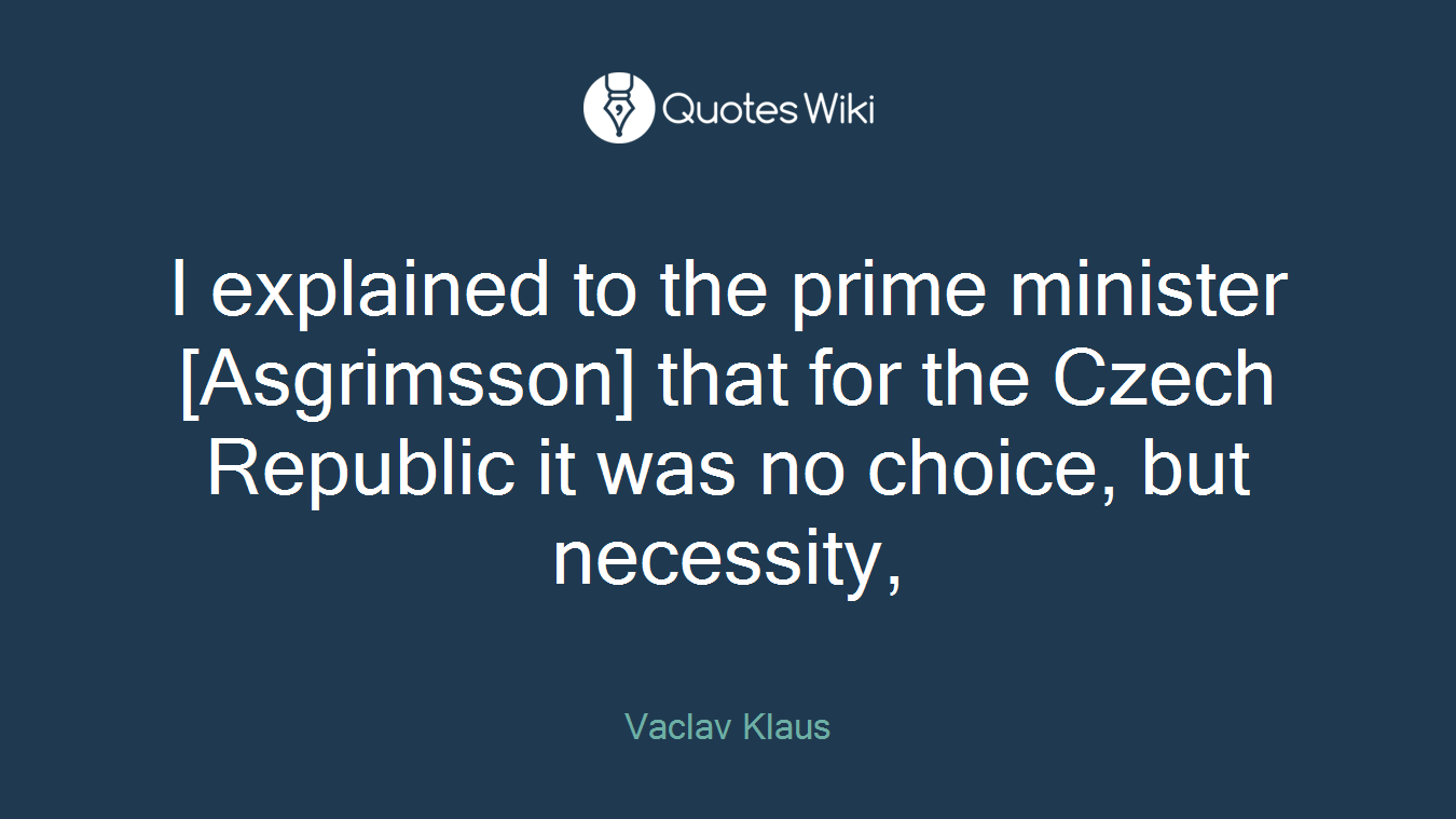 I explained to the prime minister [Asgrimsson] that for the Czech Republic it was no choice, but necessity,