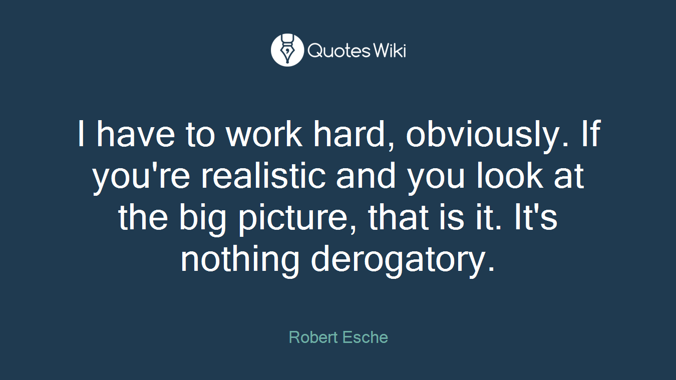 I have to work hard, obviously. If you're realistic and you look at the big picture, that is it. It's nothing derogatory.