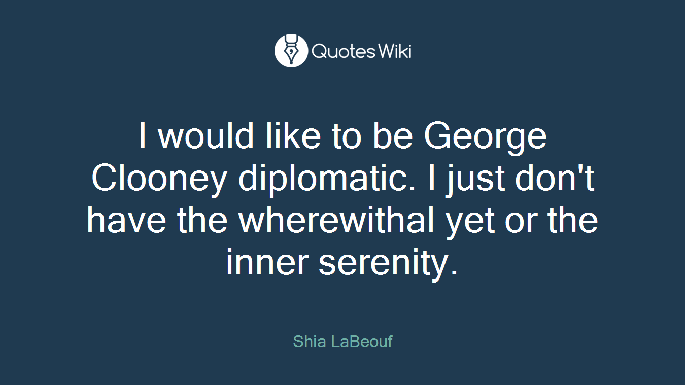 I would like to be George Clooney diplomatic. I just don't have the wherewithal yet or the inner serenity.