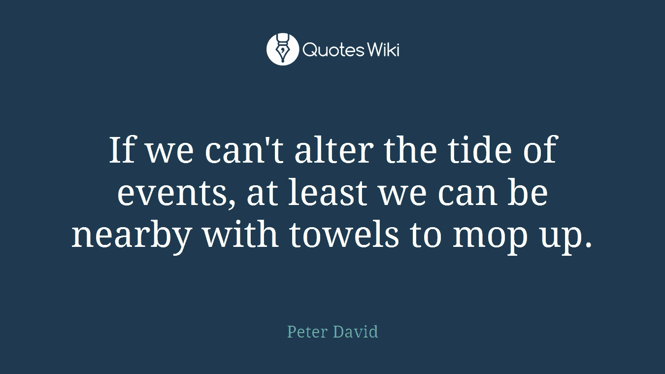 If we can't alter the tide of events, at least we can be nearby with towels to mop up.