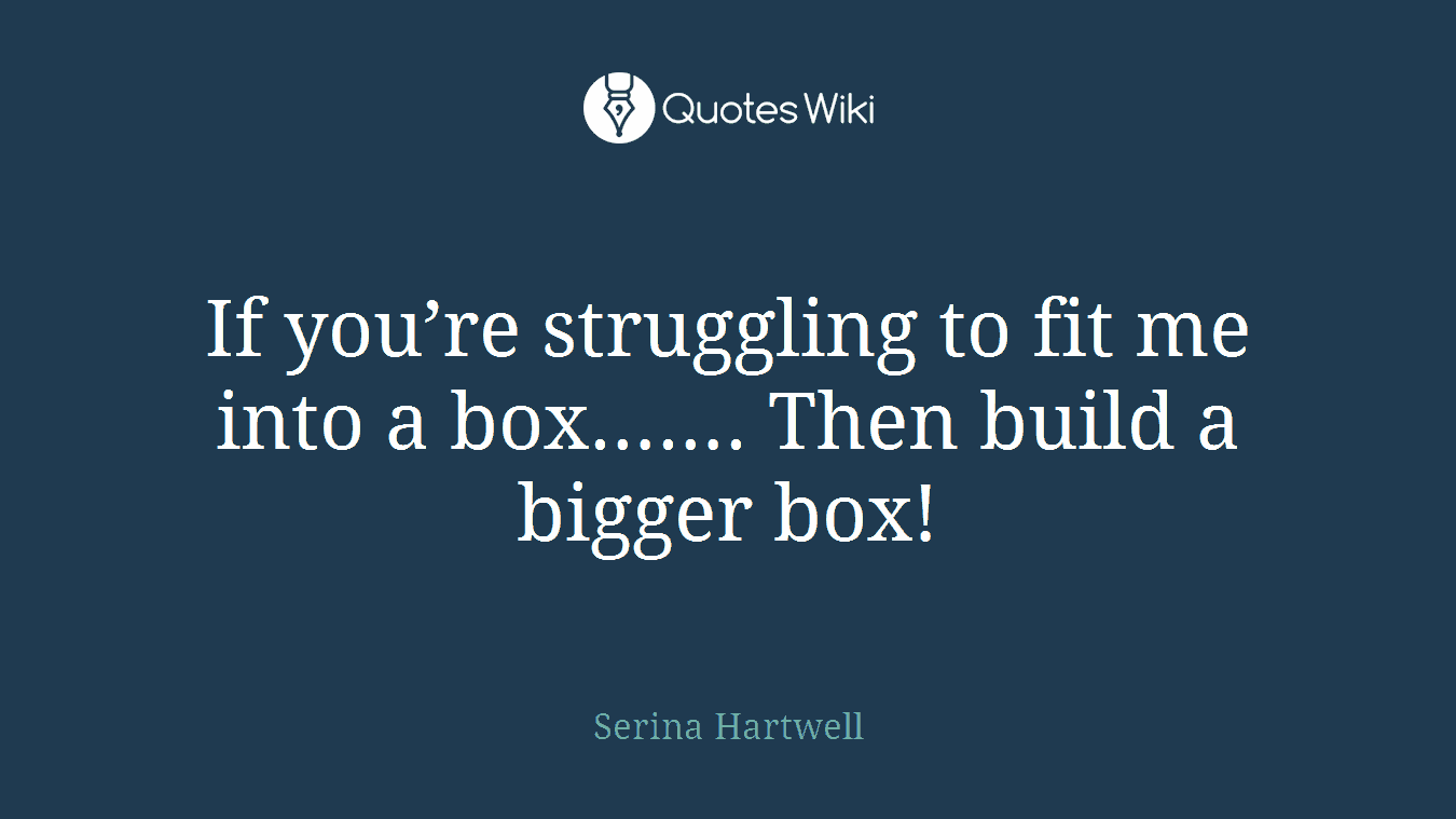 If you’re struggling to fit me into a box……. Then build a bigger box!