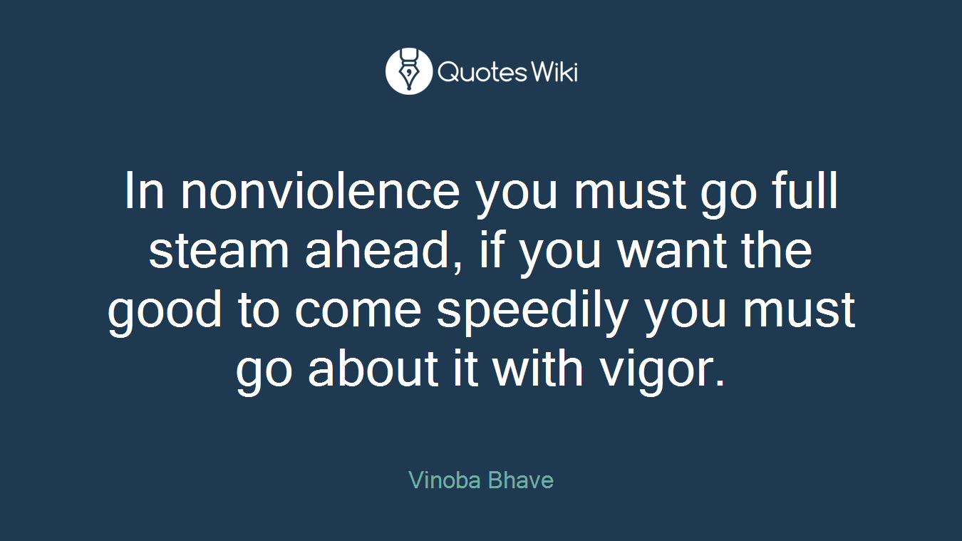 In nonviolence you must go full steam ahead, if you want the good to come speedily you must go about it with vigor.