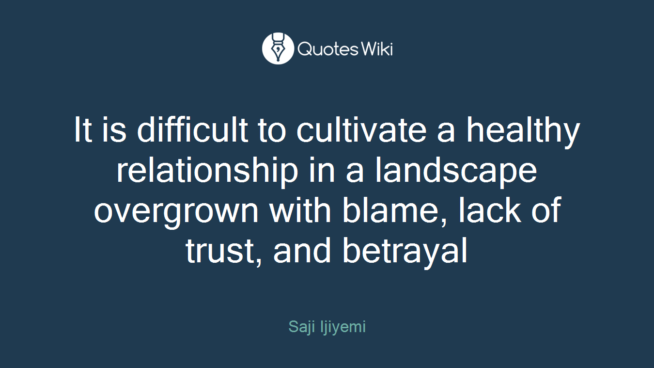 It is difficult to cultivate a healthy relationship in a landscape overgrown with blame, lack of trust, and betrayal