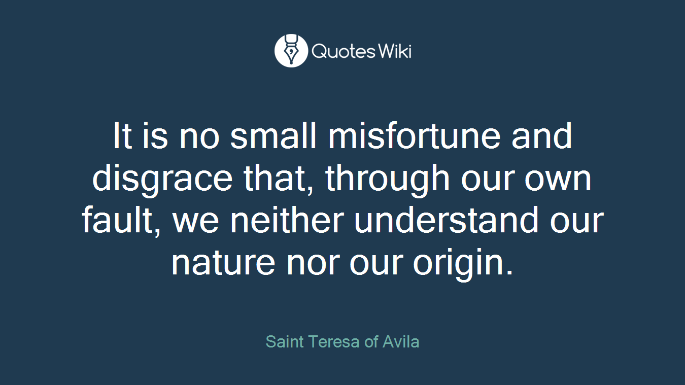 It is no small misfortune and disgrace that, through our own fault, we neither understand our nature nor our origin.