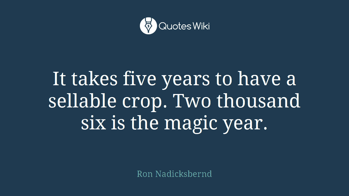 It takes five years to have a sellable crop. Two thousand six is the magic year.