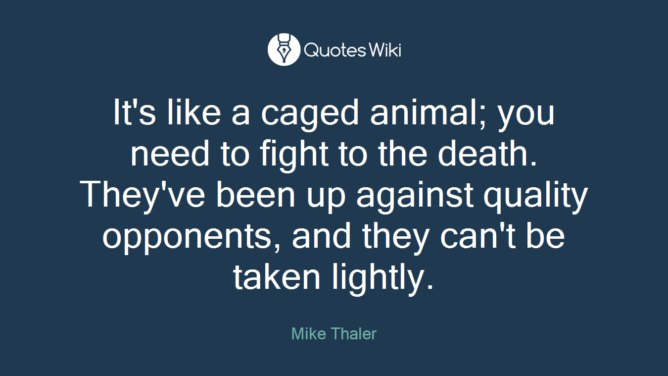 It's like a caged animal; you need to fight to the death. They've been up against quality opponents, and they can't be taken lightly.