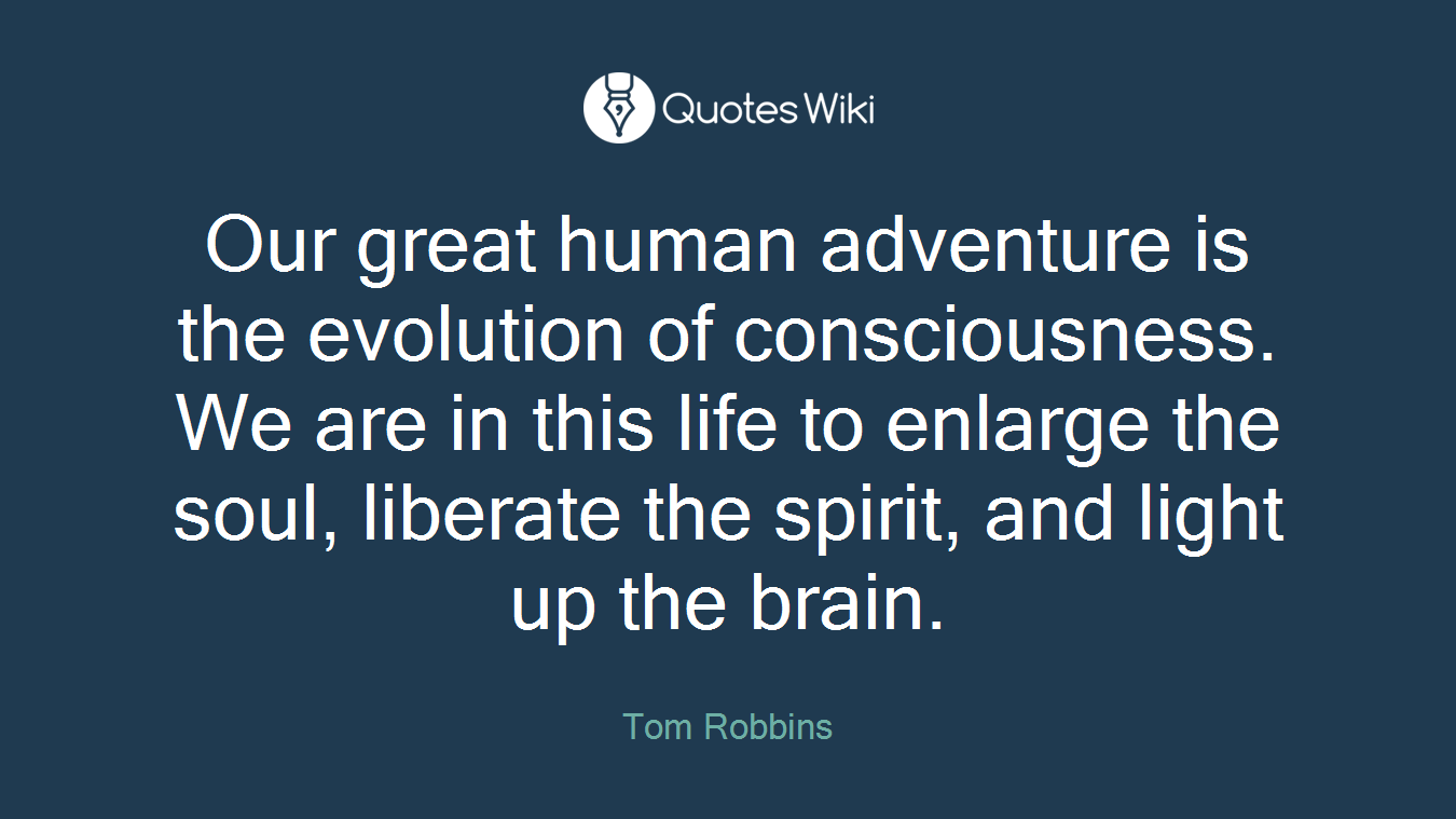 Our great human adventure is the evolution of consciousness. We are in this life to enlarge the soul, liberate the spirit, and light up the brain.