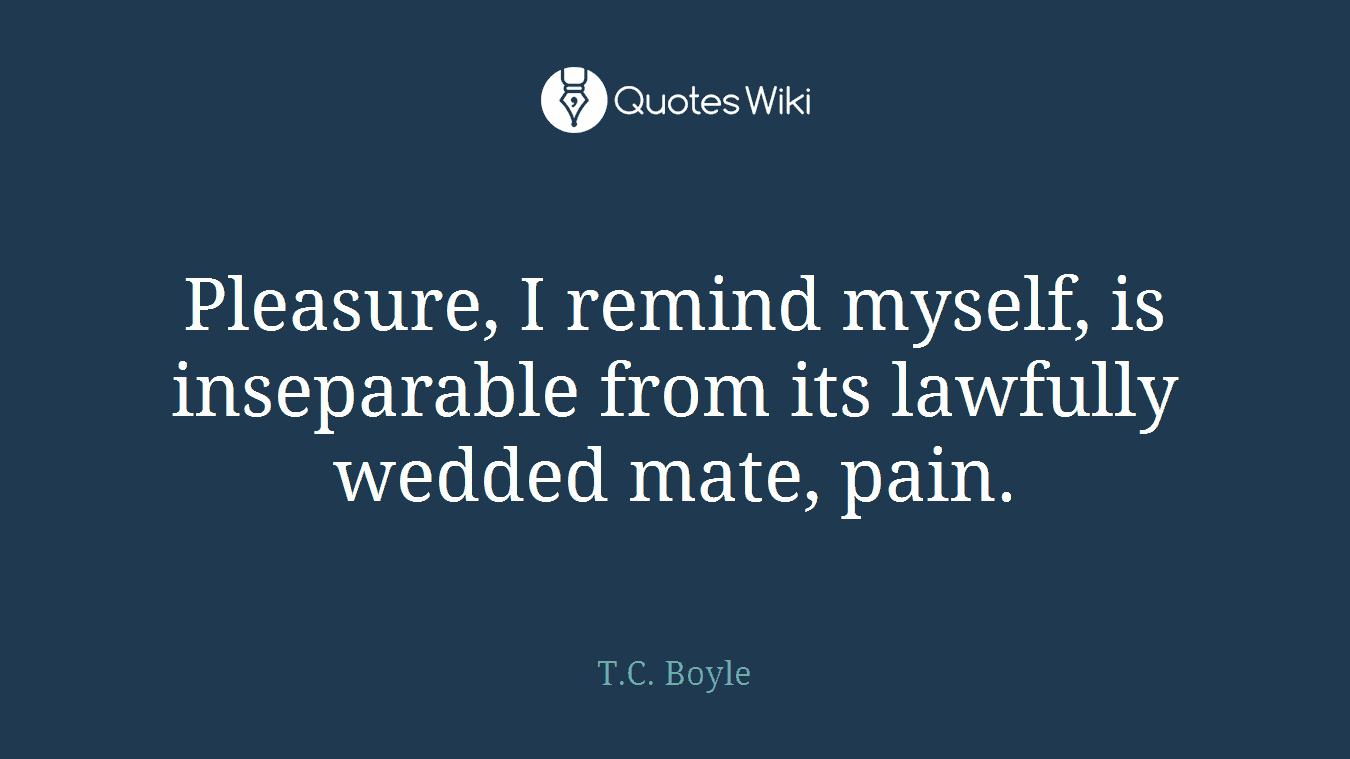 Pleasure, I remind myself, is inseparable from its lawfully wedded mate, pain.