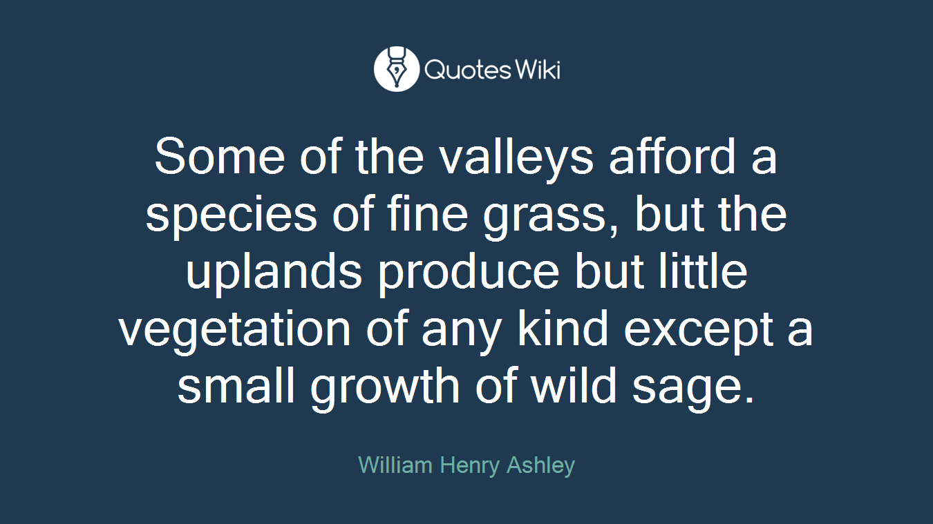 Some of the valleys afford a species of fine grass, but the uplands produce but little vegetation of any kind except a small growth of wild sage.