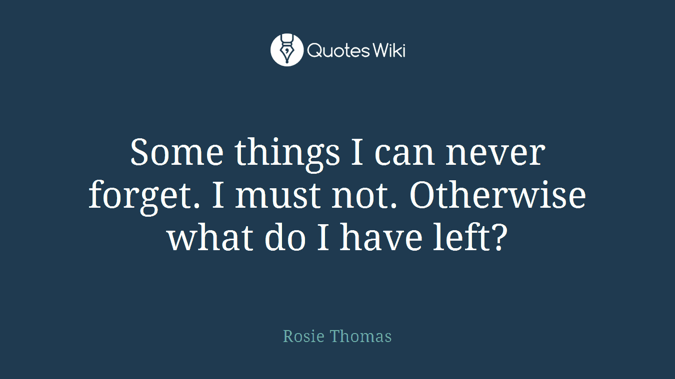 Some things I can never forget. I must not. Otherwise what do I have left?