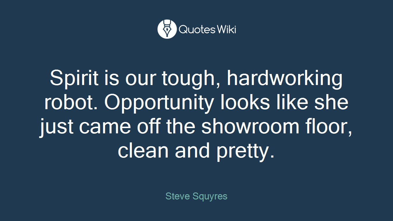 Spirit is our tough, hardworking robot. Opportunity looks like she just came off the showroom floor, clean and pretty.