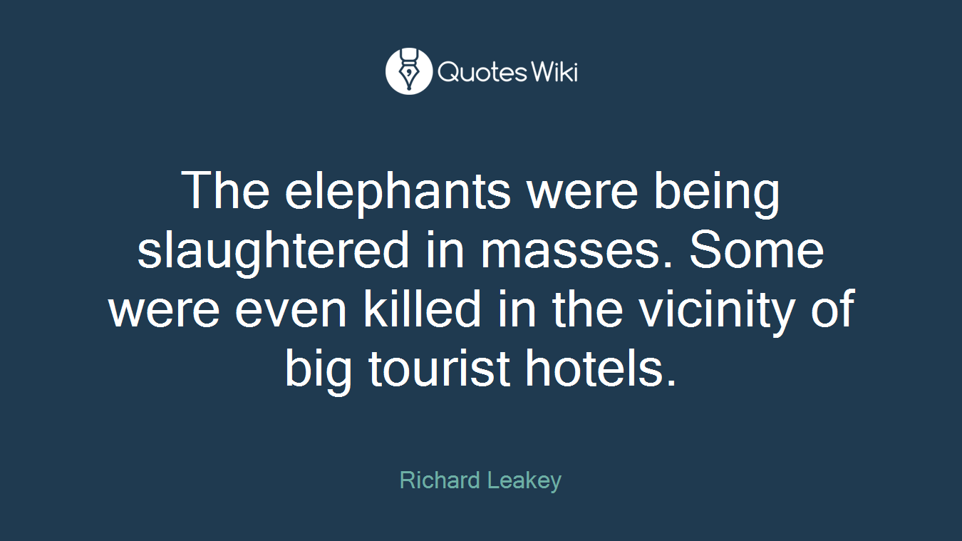 The elephants were being slaughtered in masses. Some were even killed in the vicinity of big tourist hotels.