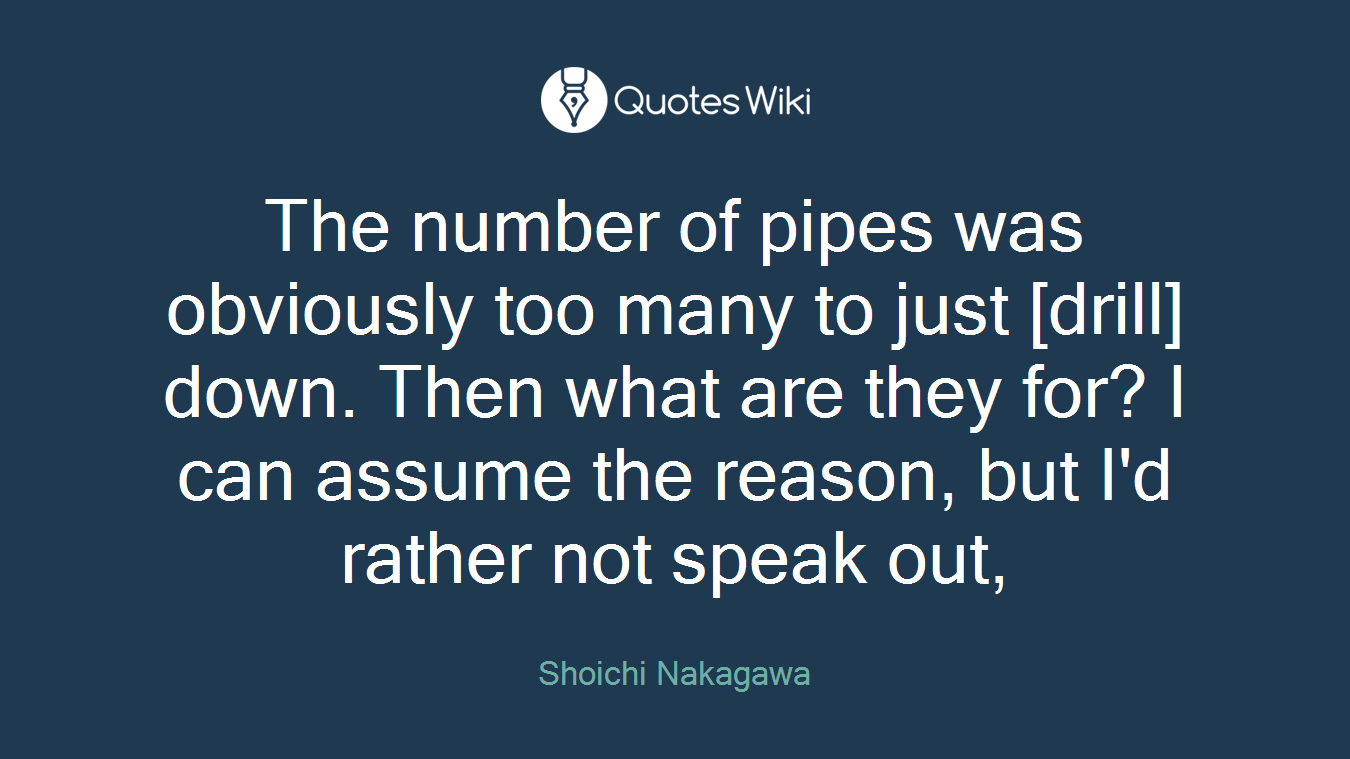 The number of pipes was obviously too many to just [drill] down. Then what are they for? I can assume the reason, but I'd rather not speak out,
