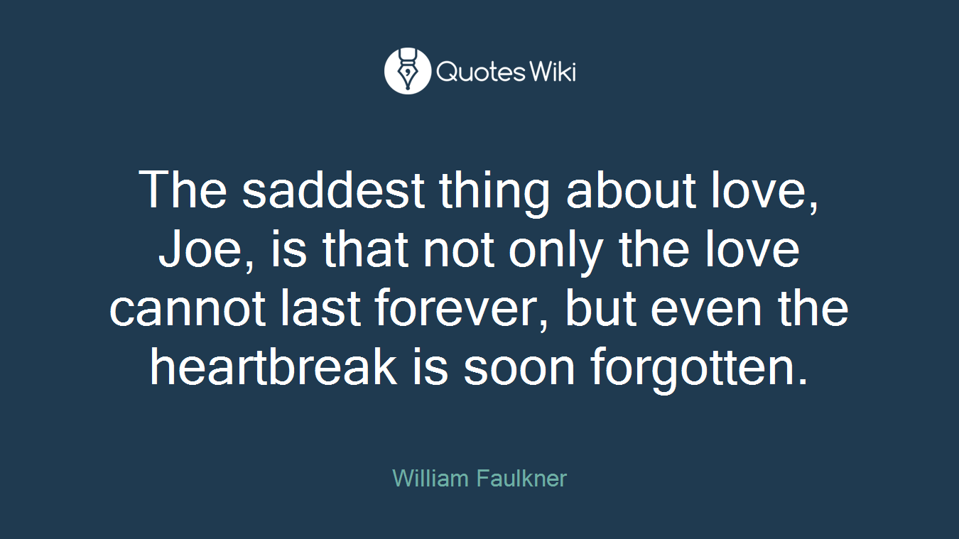 The saddest thing about love, Joe, is that not only the love cannot last forever, but even the heartbreak is soon forgotten.