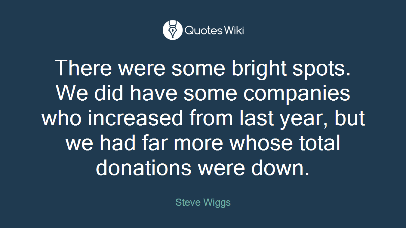 There were some bright spots. We did have some companies who increased from last year, but we had far more whose total donations were down.