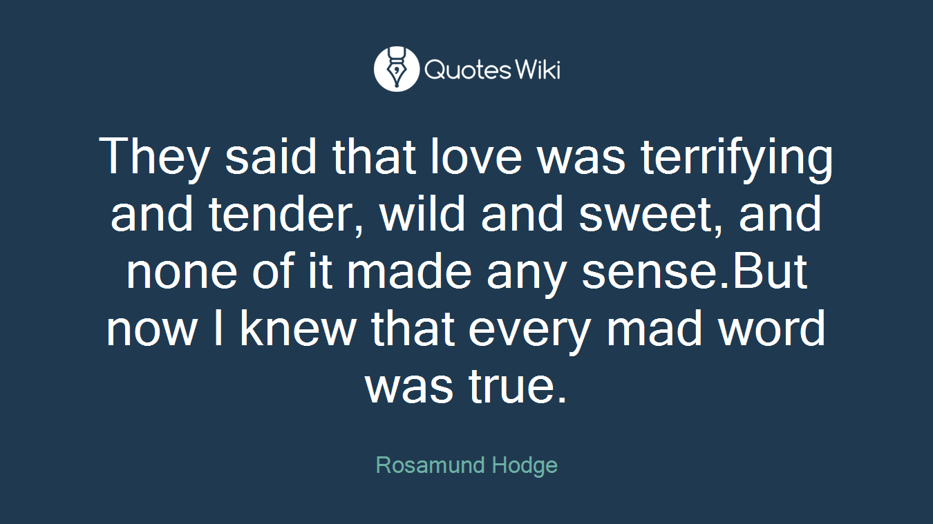 They said that love was terrifying and tender, wild and sweet, and none of it made any sense.But now I knew that every mad word was true.
