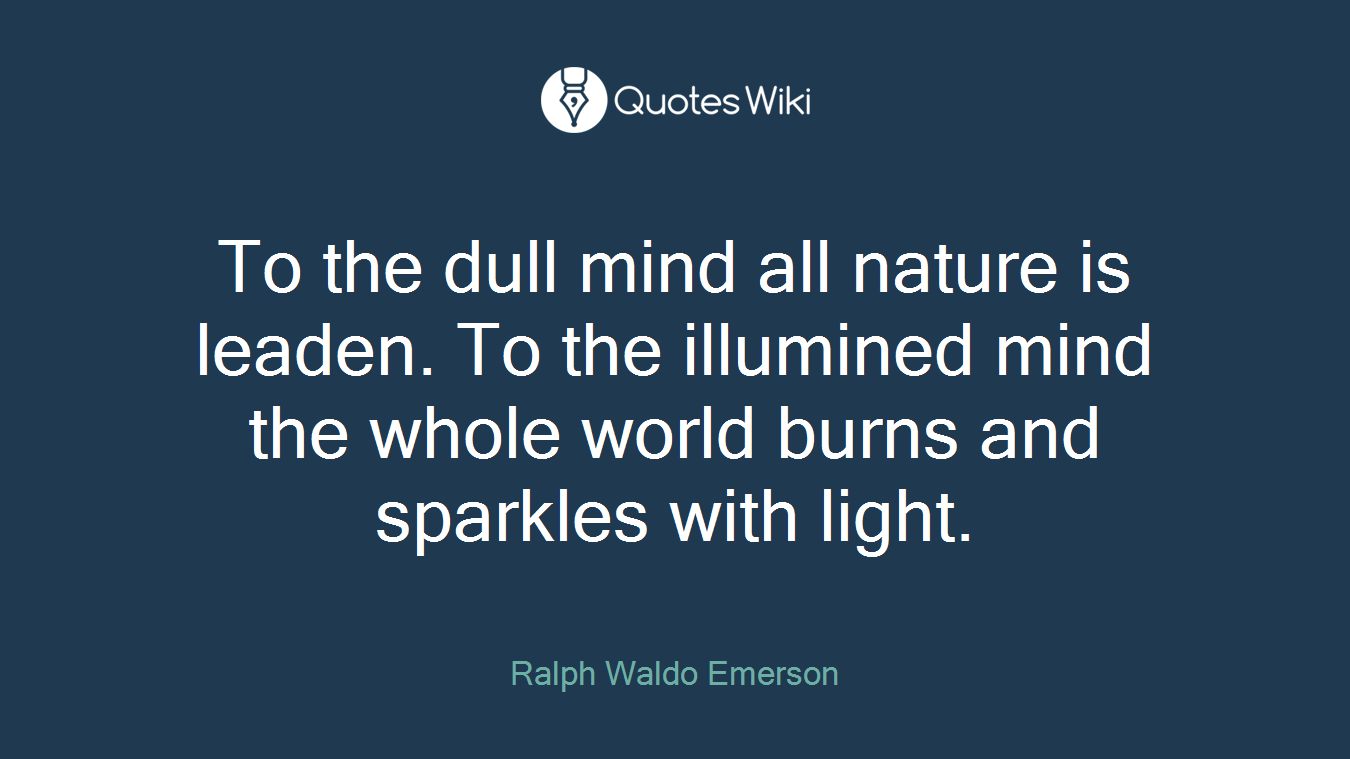 To the dull mind all nature is leaden. To the illumined mind the whole world burns and sparkles with light.