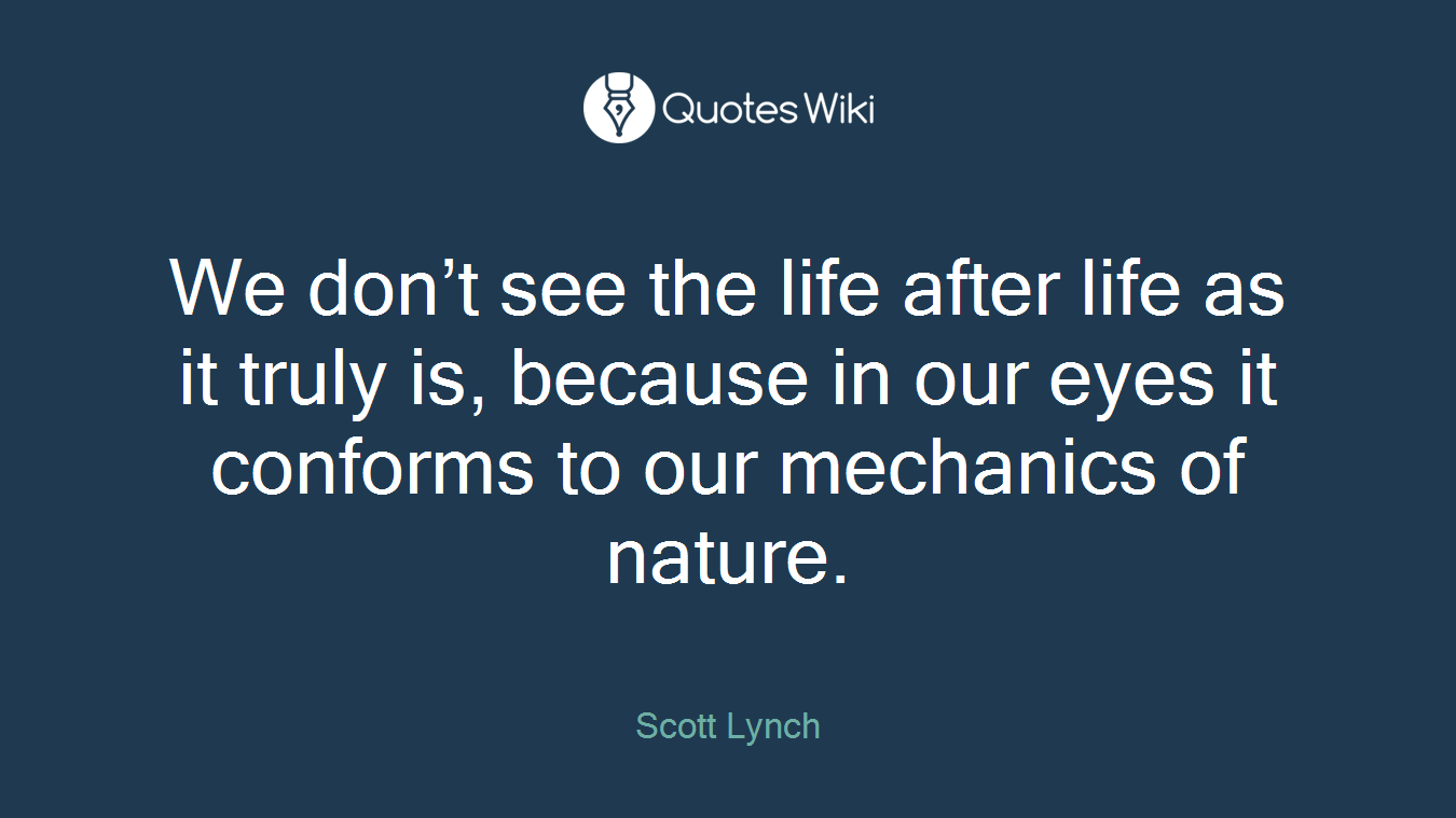 We don’t see the life after life as it truly is, because in our eyes it conforms to our mechanics of nature.