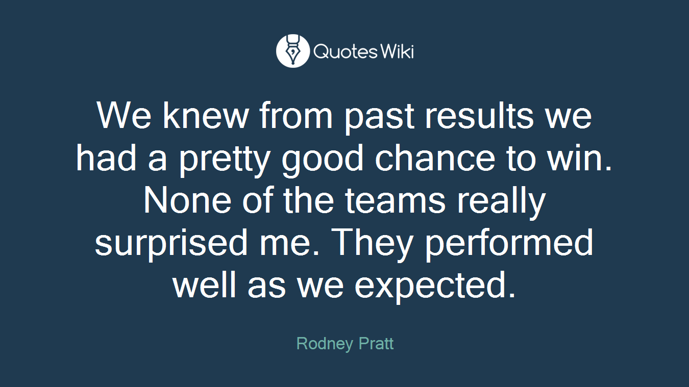 We knew from past results we had a pretty good chance to win. None of the teams really surprised me. They performed well as we expected.