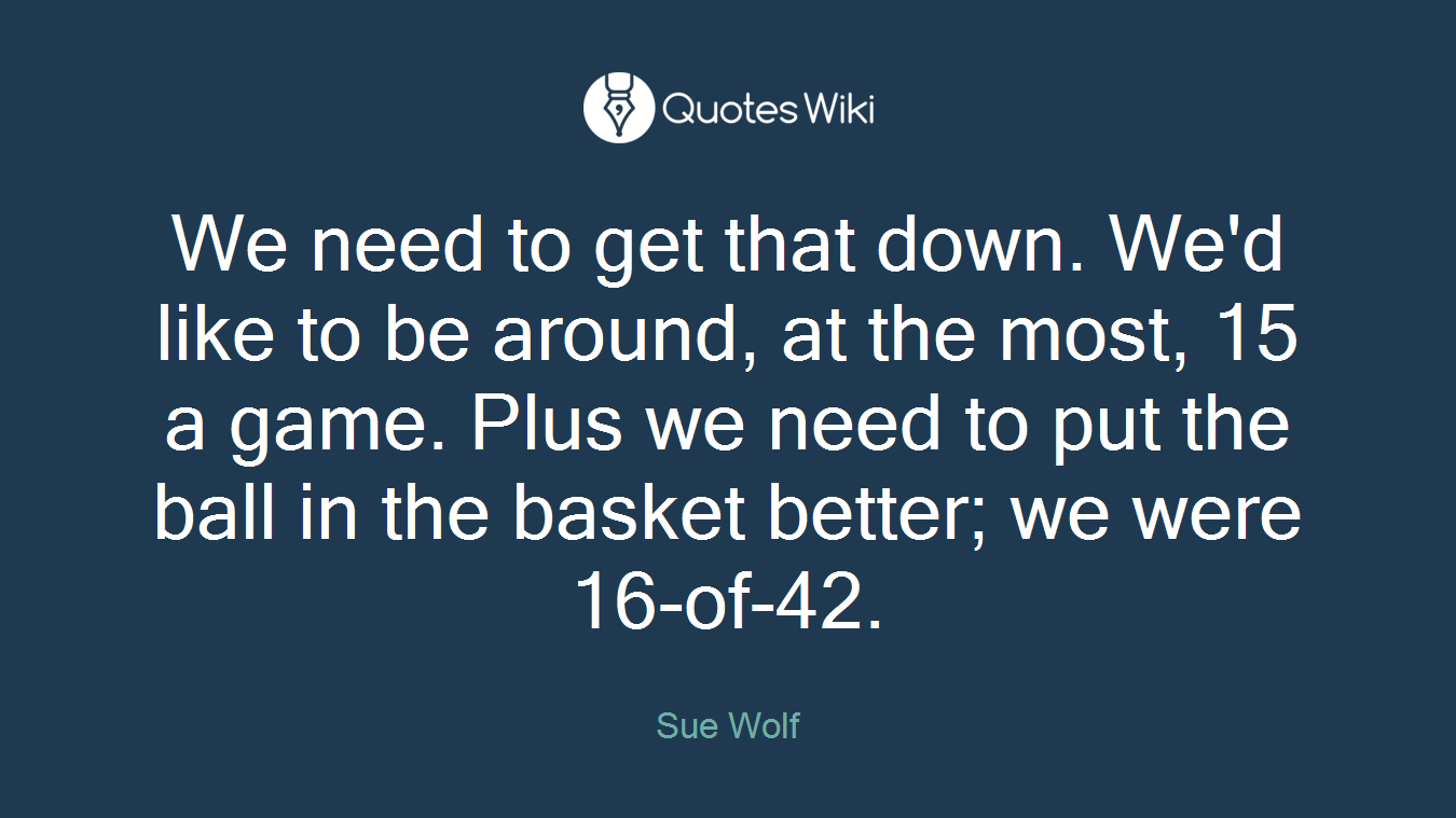 We need to get that down. We'd like to be around, at the most, 15 a game. Plus we need to put the ball in the basket better; we were 16-of-42.