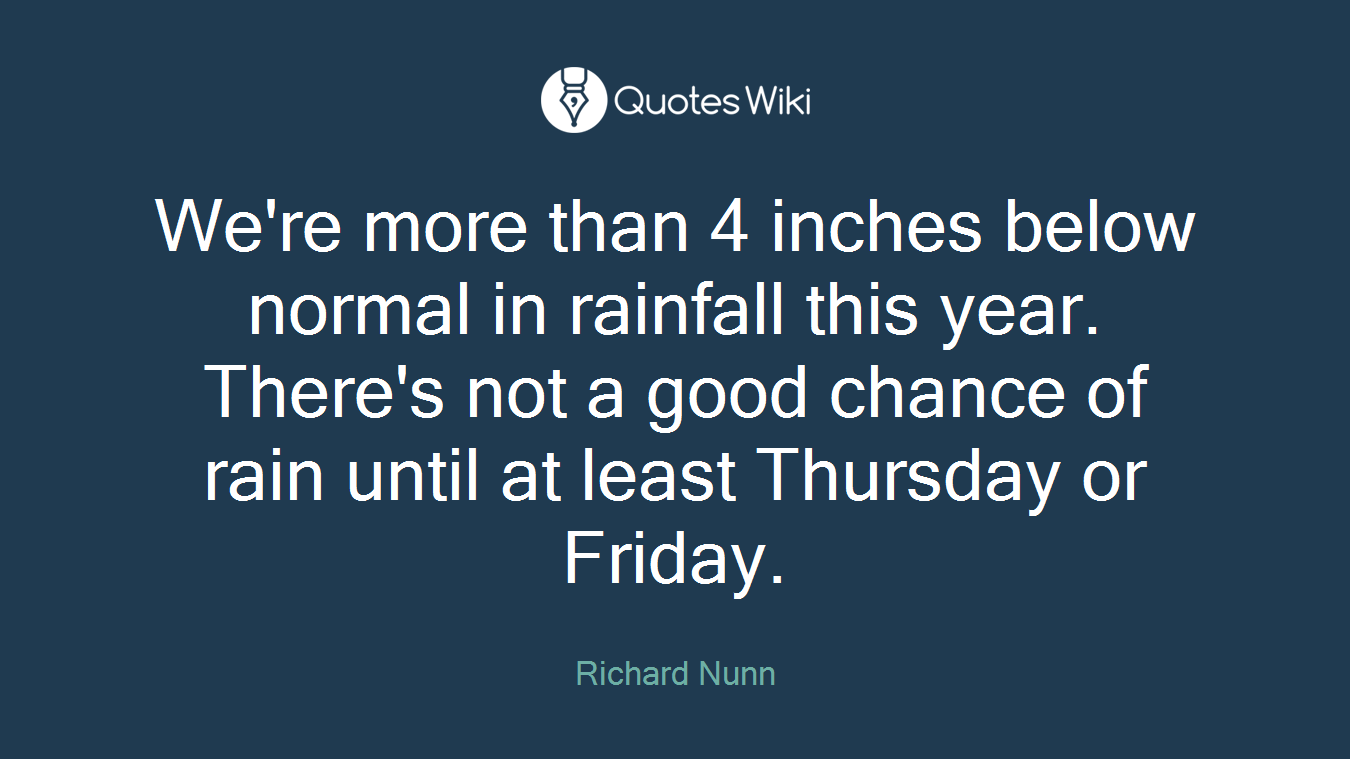 We're more than 4 inches below normal in rainfall this year. There's not a good chance of rain until at least Thursday or Friday.
