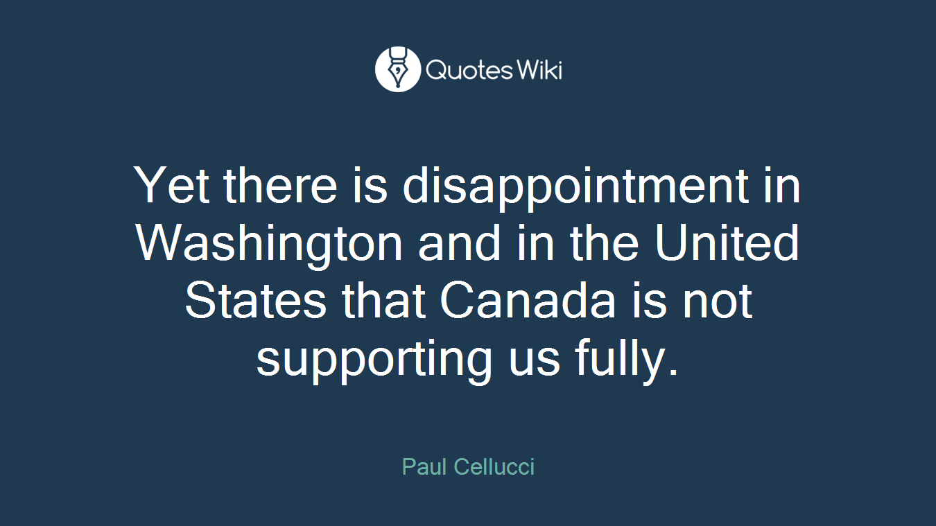 Yet there is disappointment in Washington and in the United States that Canada is not supporting us fully.