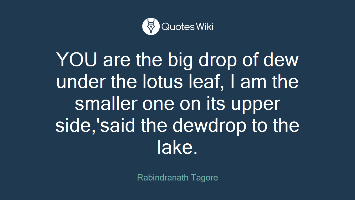 YOU are the big drop of dew under the lotus leaf, I am the smaller one on its upper side,'said the dewdrop to the lake.