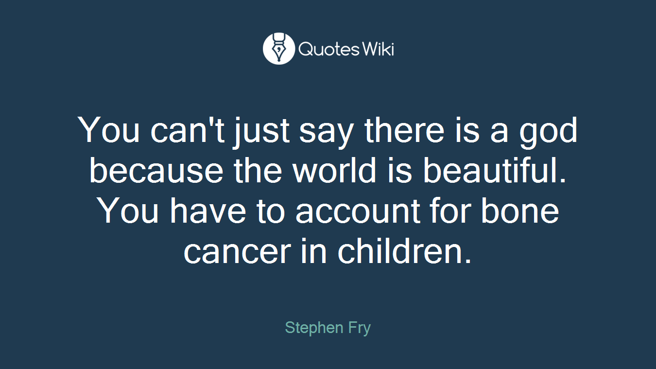You can't just say there is a god because the world is beautiful. You have to account for bone cancer in children.
